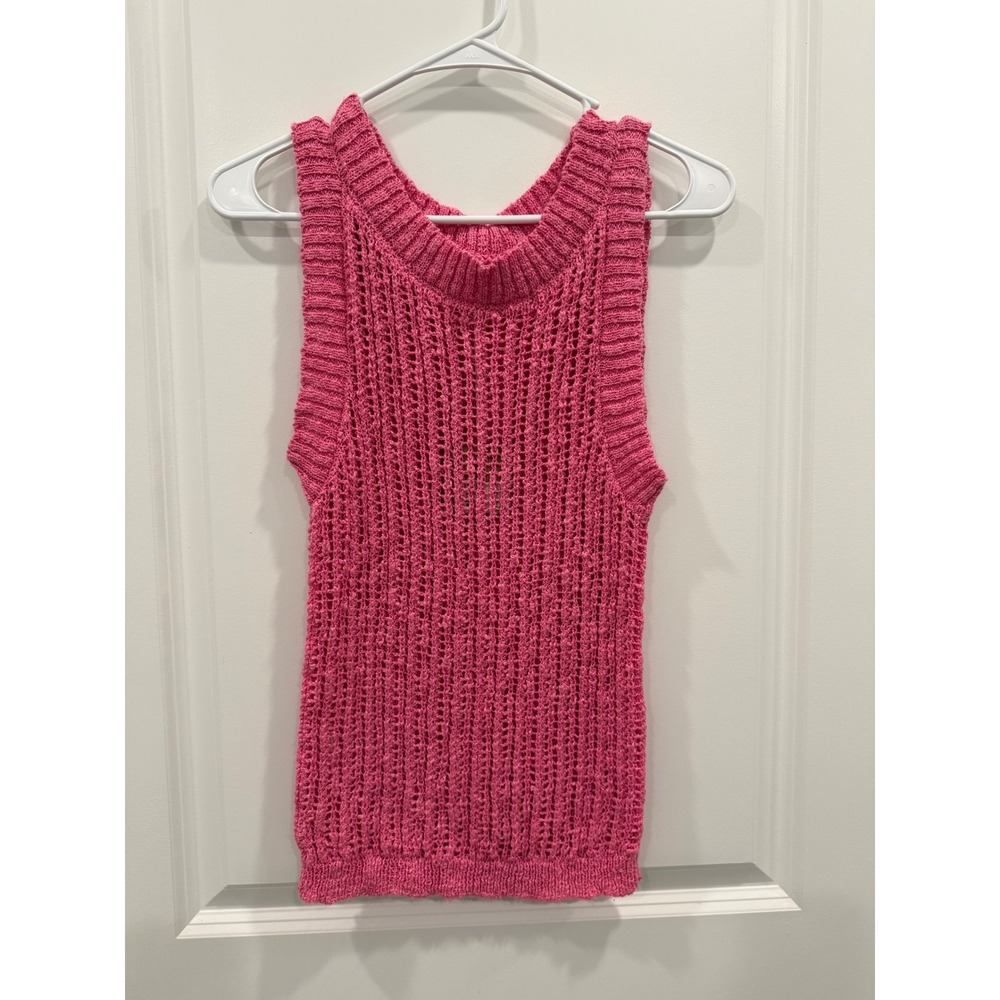 Blu Pepper Pink Crochet Knit Sleeveless Top Crew Neck B4ST1008 Small NEW